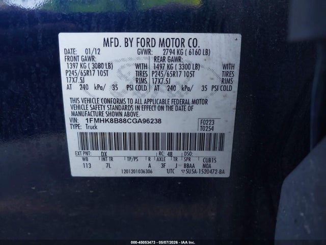 Продажа на аукционе авто 2012 Ford Explorer, vin: 1FMHK8B88CGA96238, номер лота: 45053473