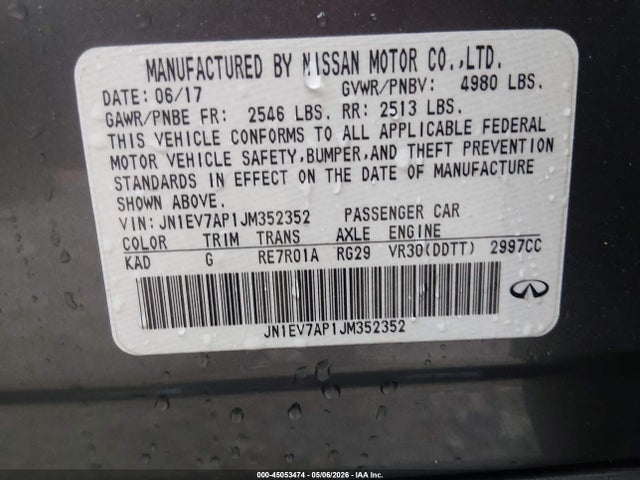 Aukcja sprzedaży 2018 Infiniti Q50 3.0t Luxe, vin: JN1EV7AP1JM352352, numer aukcji: 45053474