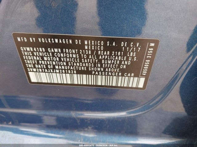 Aukcja sprzedaży 2018 Volkswagen Jetta 1.4t S, vin: 3VW2B7AJXJM261828, numer aukcji: 45053478