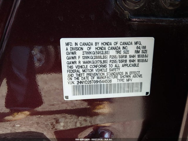 Продажа на аукционе авто 2008 Acura Mdx Sport Package, vin: 2HNYD28708H544536, номер лота: 45053499