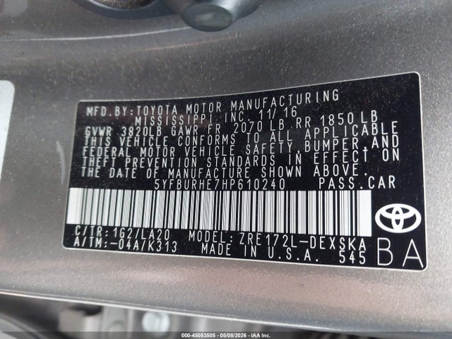 5YFBURHE7HP610240 Toyota Corolla Xse