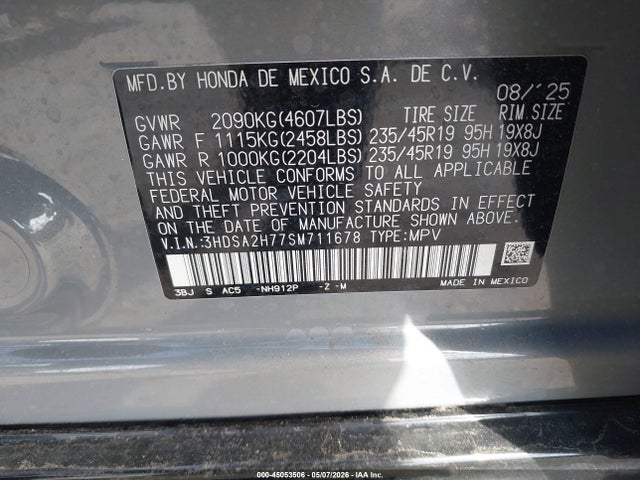 45053506 :رقم المزاد ، 3HDSA2H77SM711678 vin ، 2025 Acura Adx A-spec With Advance مزاد بيع