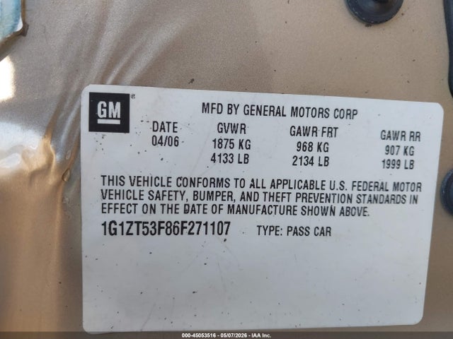 Продажа на аукционе авто 2006 Chevrolet Malibu Lt, vin: 1G1ZT53F86F271107, номер лота: 45053516