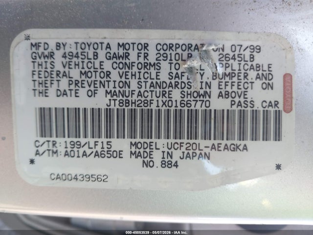 Продажа на аукционе авто 1999 Lexus Ls 400, vin: JT8BH28F1X0166770, номер лота: 45053539