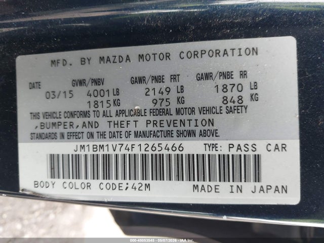 JM1BM1V74F1265466 Mazda Mazda3 I Touring