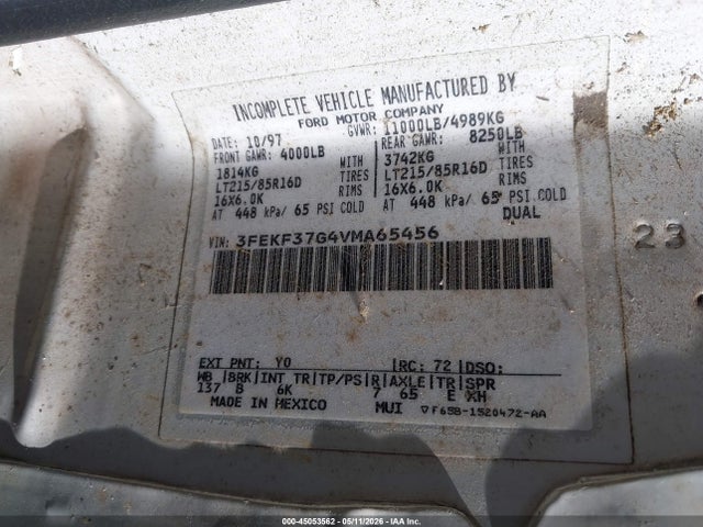 Продажа на аукционе авто 1997 Ford F-350 Chassis Xl, vin: 3FEKF37G4VMA65456, номер лота: 45053562
