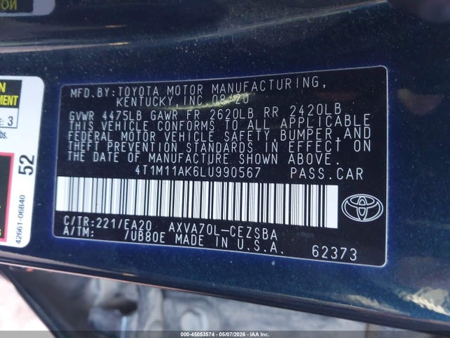 Toyota CAMRY SE 2020 4T1M11AK6LU990567 Image 9
