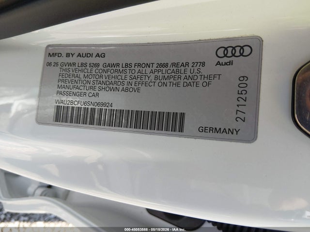 Продажа на аукционе авто 2025 Audi All-new A5 Premium Plus Tfsi Quattro S Tronic, vin: WAU2BCFU6SN069924, номер лота: 45053588