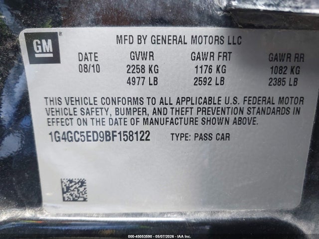 Auction sale of the 2011 Buick Lacrosse Cxl, vin: 1G4GC5ED9BF158122, lot number: 45053590