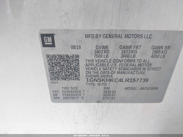 Продажа на аукционе авто 2020 Chevrolet Suburban 4wd Lt, vin: 1GNSKHKC4LR157739, номер лота: 45053600