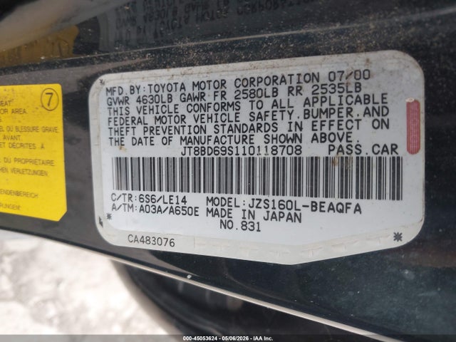 45053624 :رقم المزاد ، JT8BD69S110118708 vin ، 2001 Lexus Gs 300 مزاد بيع