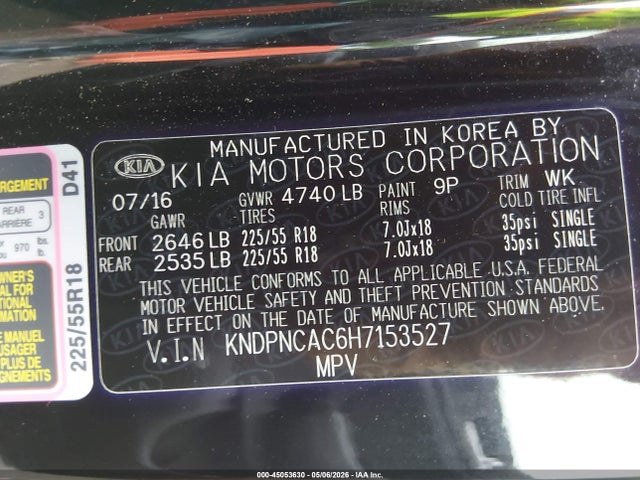 Продажа на аукционе авто 2017 Kia Sportage Ex, vin: KNDPNCAC6H7153527, номер лота: 45053630