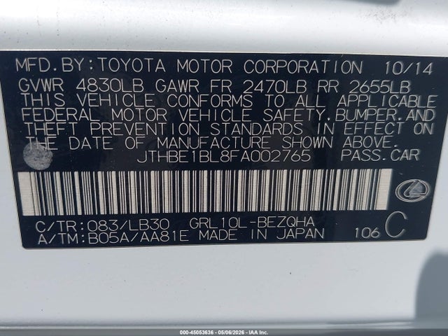 Lexus GS 350 2015 JTHBE1BL8FA002765 Image 9