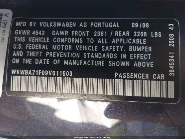 Aukcja sprzedaży 2009 Volkswagen Eos Komfort, vin: WVWBA71F09V011503, numer aukcji: 45053648
