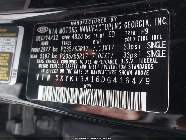 Aukcja sprzedaży 2013 Kia Sorento Lx, vin: 5XYKT3A16DG416479, numer aukcji: 45053678