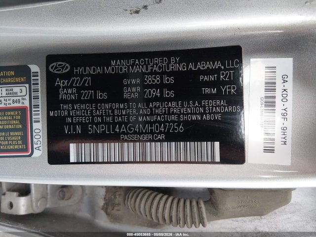 45053685 :رقم المزاد ، 5NPLL4AG4MH047256 vin ، 2021 Hyundai Elantra Se مزاد بيع