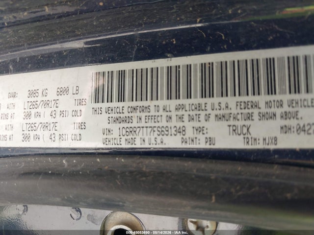 45053690 :رقم المزاد ، 1C6RR7TT7FS691348 vin ، 2015 Ram 1500 Outdoorsman مزاد بيع