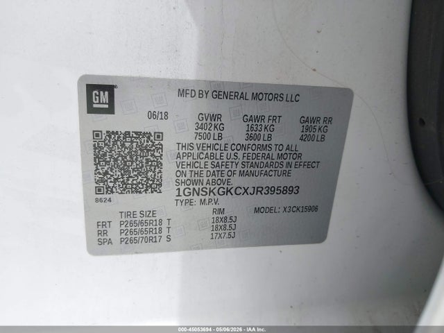 1GNSKGKCXJR395893 Chevrolet Suburban Ls
