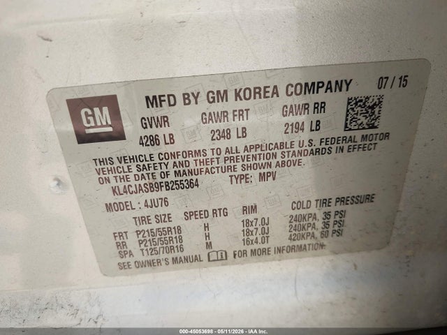Aukcja sprzedaży 2015 Buick Encore, vin: KL4CJASB9FB255364, numer aukcji: 45053698