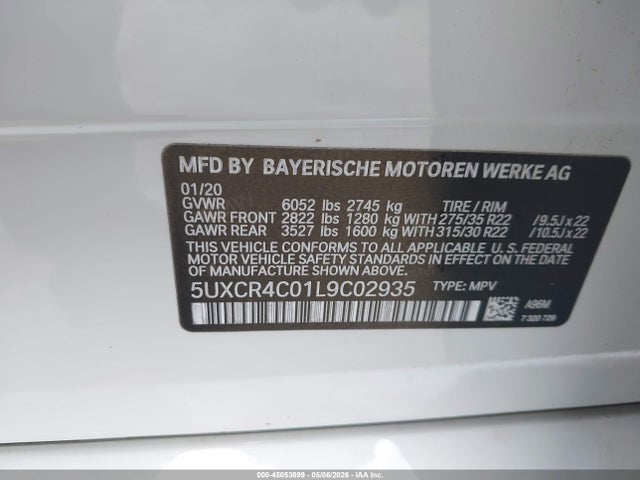 Продажа на аукционе авто 2020 Bmw X5 Sdrive40i, vin: 5UXCR4C01L9C02935, номер лота: 45053699