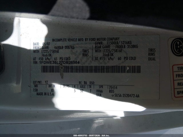 45053703 :رقم المزاد ، 1FDWE35L27DB26584 vin ، 2007 Ford E-350 Cutaway مزاد بيع