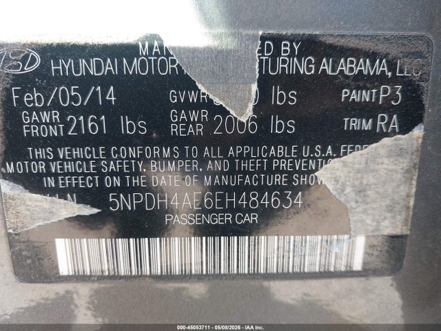 Aukcja sprzedaży 2014 Hyundai Elantra Limited, vin: 5NPDH4AE6EH484634, numer aukcji: 45053711