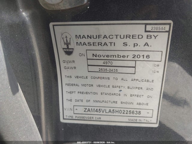 Aukcja sprzedaży 2017 Maserati Granturismo Mc/mc Centennial/sport, vin: ZAM45VLA5H0225638, numer aukcji: 45053721