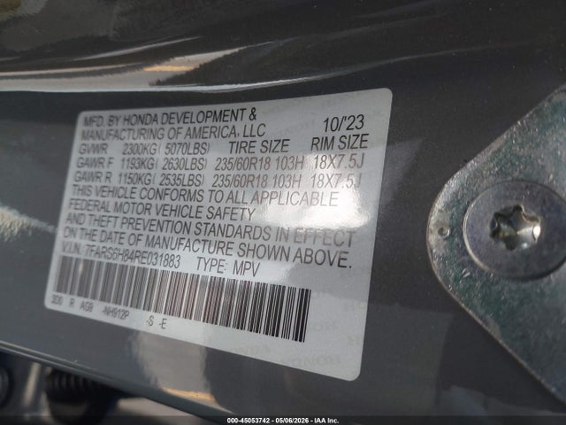 Продажа на аукционе авто 2024 Honda Cr-v Hybrid Sport-l, vin: 7FARS6H84RE031883, номер лота: 45053742