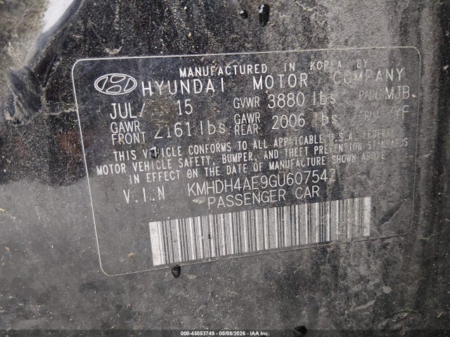Aukcja sprzedaży 2016 Hyundai Elantra Value Edition, vin: KMHDH4AE9GU607542, numer aukcji: 45053749