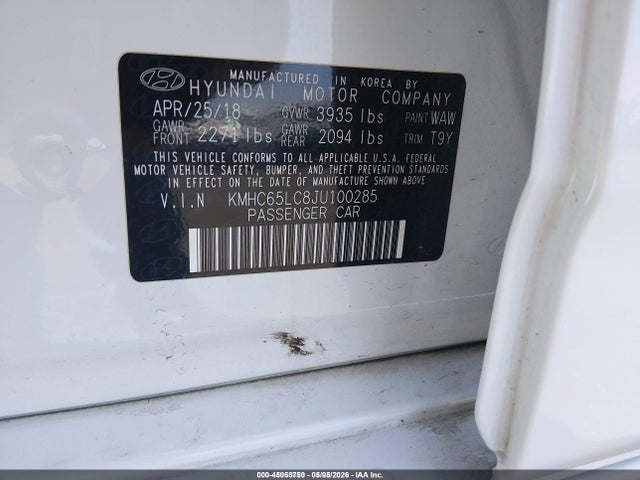 KMHC65LC8JU100285 Hyundai Ioniq Hybrid Blue
