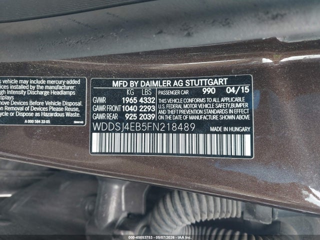 45053753 :رقم المزاد ، WDDSJ4EB5FN218489 vin ، 2015 Mercedes-benz Cla 250 مزاد بيع