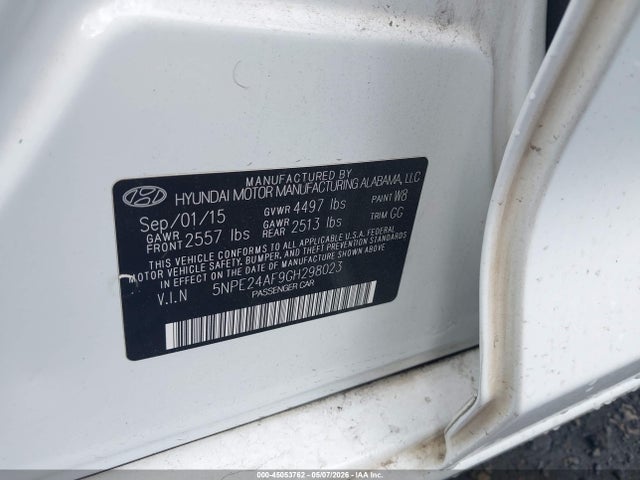 Продажа на аукционе авто 2016 Hyundai Sonata Se, vin: 5NPE24AF9GH298023, номер лота: 45053762