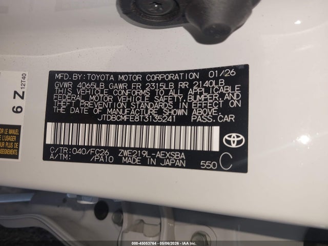 JTDBCMFE8T3135241 Toyota Corolla Hybrid Hybrid Se