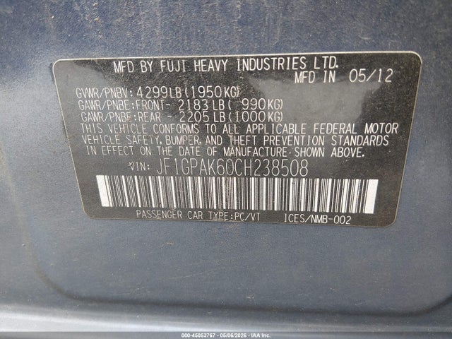 Продаж на аукціоні авто 2012 Subaru Impreza 2.0i Limited, vin: JF1GPAK60CH238508, номер лоту: 45053767