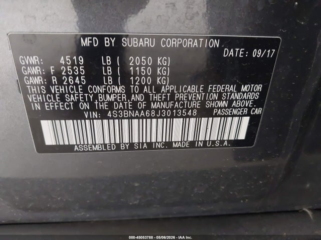 45053788 :رقم المزاد ، 4S3BNAA68J3013548 vin ، 2018 Subaru Legacy 2.5i مزاد بيع