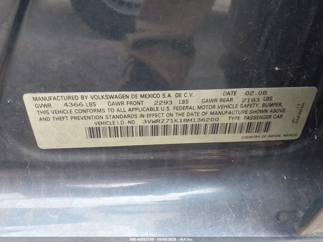 Продажа на аукционе авто 2008 Volkswagen Jetta Se, vin: 3VWRZ71K18M136200, номер лота: 45053789