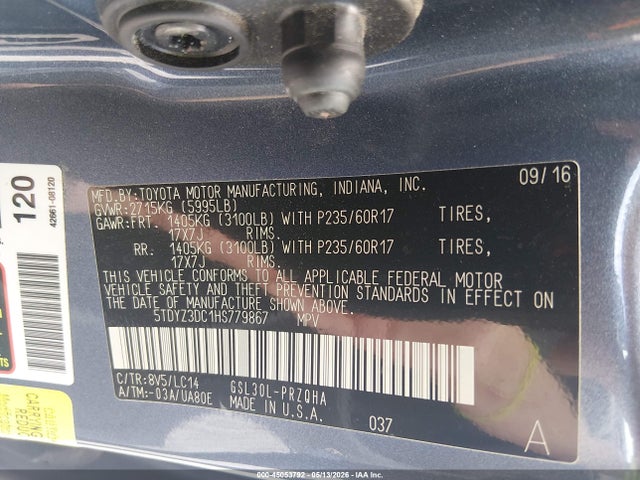 Продажа на аукционе авто 2017 Toyota Sienna Xle 8 Passenger, vin: 5TDYZ3DC1HS779867, номер лота: 45053792