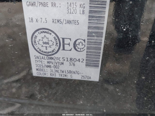 Продаж на аукціоні авто 2015 Infiniti Qx60, vin: 5N1AL0MM2FC518042, номер лоту: 45053807