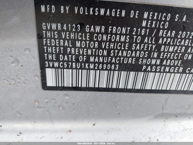 45053824 :رقم المزاد ، 3VWC57BU1KM269063 vin ، 2019 Volkswagen Jetta 1.4t R-line/1.4t S/1.4t Se مزاد بيع