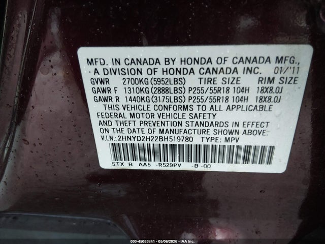 Продажа на аукционе авто 2011 Acura Mdx, vin: 2HNYD2H22BH519780, номер лота: 45053841