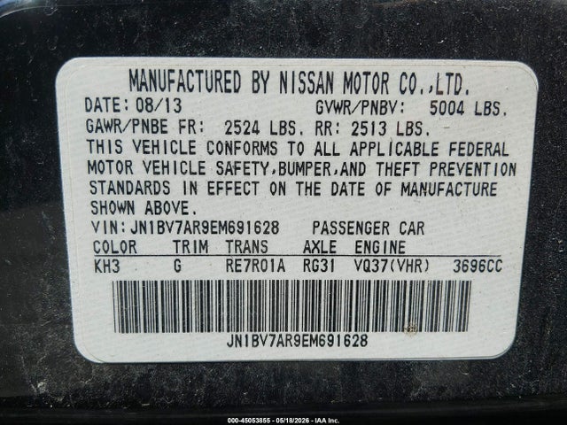 Продаж на аукціоні авто 2014 Infiniti Q50 Premium, vin: JN1BV7AR9EM691628, номер лоту: 45053855