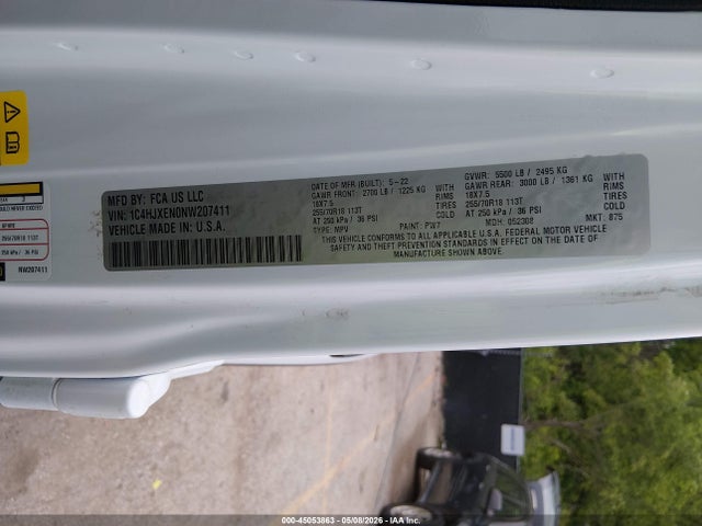 45053863 :رقم المزاد ، 1C4HJXEN0NW207411 vin ، 2022 Jeep Wrangler Unlimited Sahara 4x4 مزاد بيع
