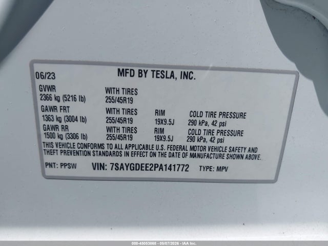 Aukcja sprzedaży 2023 Tesla Model Y Awd/long Range Dual Motor All-wheel Drive, vin: 7SAYGDEE2PA141772, numer aukcji: 45053868