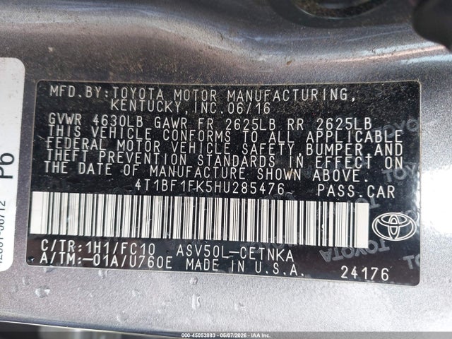 Продажа на аукционе авто 2017 Toyota Camry Le, vin: 4T1BF1FK5HU285476, номер лота: 45053883