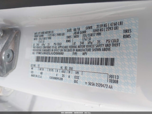 Ford ESCAPE SE 2018 1FMCU9GD2JUD08680 Image 9