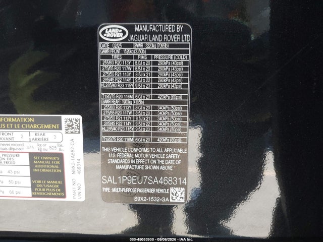 SAL1P9EU7SA468314 Land Rover Range Rover Sport P360 Se