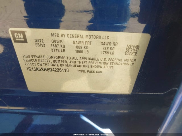 45053914 :رقم المزاد ، 1G1JA5SH5D4226110 vin ، 2013 Chevrolet Sonic Ls Auto مزاد بيع