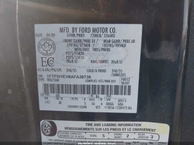 Aukcja sprzedaży 2010 Ford F-150 Fx4, vin: 1FTFW1EV8AFA38738, numer aukcji: 45053918