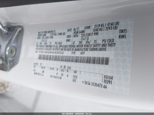 1FMCU9GD6HUE50332 Ford ESCAPE SE
