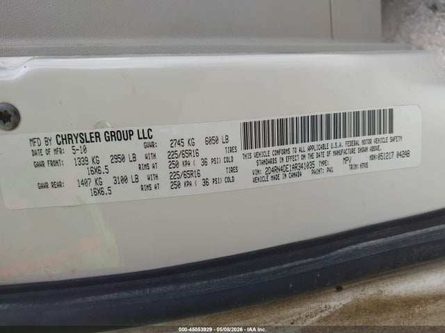 Продажа на аукционе авто 2010 Dodge Grand Caravan Se, vin: 2D4RN4DE1AR341035, номер лота: 45053929